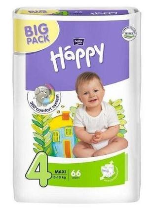 Підгузники дитячі happy maxi №4 8-18 кг. 66 шт.