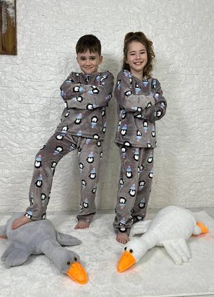 Детская пижама двойка цвет капучино принт пингвин р.110/116 446903