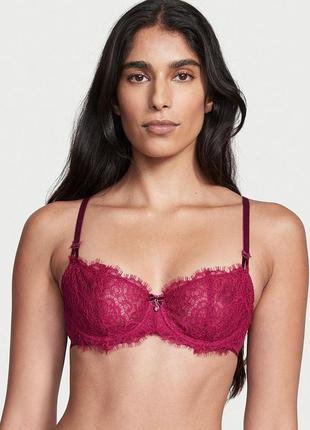 Комплект dream angels (бюстгальтер + трусики) victoria's secret 75c/m бордовый2 фото