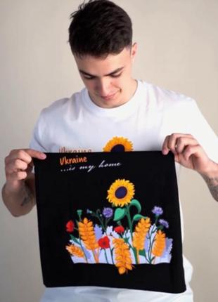 Свитшот с принтом полевые цветы, черный, мужской, украина, бренд малюнки9 фото