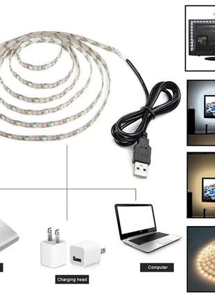 5 м світлодіодна лід led стрічка світильник usb, 5 в, 3528 повербанка або usb рожевий3 фото