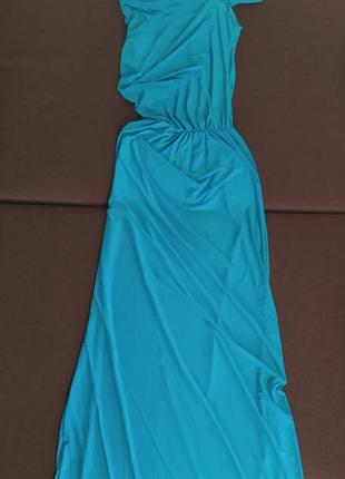 Длинное летнее платье синее макси с плетеным поясом3 фото