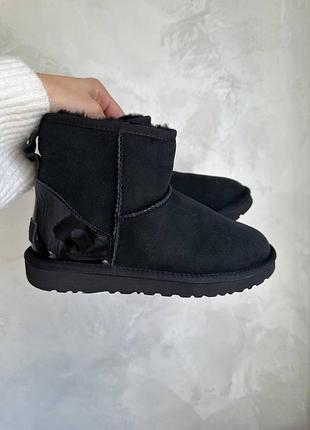 Угги женские черные мини ugg mini black, жэнкие угги чёрные мины, угги женккие лак задник