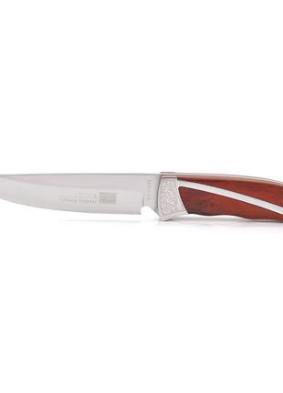 Нож для кемпинга sc-8118, steel + brown wood, чехол