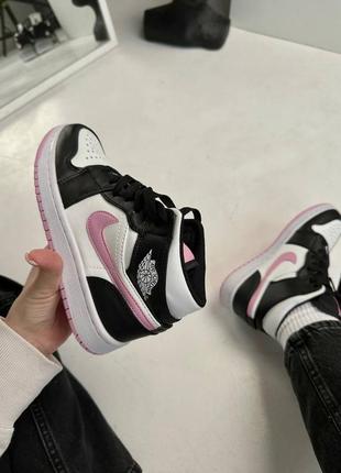 Nike air jordan mid pink black + додаткові шнурки,матеріал: натуральна шкіра,текстиль4 фото