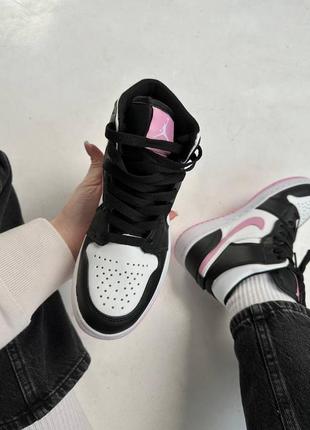 Nike air jordan mid pink black + додаткові шнурки,матеріал: натуральна шкіра,текстиль7 фото