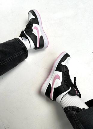 Nike air jordan mid pink black + додаткові шнурки,матеріал: натуральна шкіра,текстиль6 фото