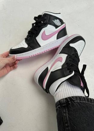 Nike air jordan mid pink black + додаткові шнурки,матеріал: натуральна шкіра,текстиль1 фото