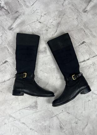 Prada milano jacquard logo leather knee high boots