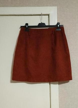 Новая! стильная теплая мини юбка на подкладке терракотового цвета3 фото
