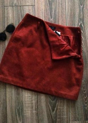 Новая! стильная теплая мини юбка на подкладке терракотового цвета9 фото