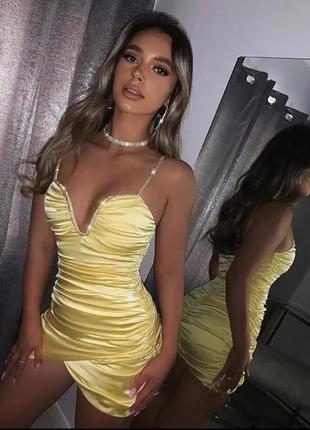 Жіноча плісирована міні-сукня зі стразами сексуальна обтягуюча елегантна вечірня клубна сукня з v-подібним вирізом і оголеною спиною