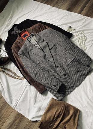 Винтажный шикарный шерстяной пиджак в гусину лапку оверсайз удлиненный2 фото