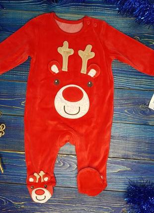 Новогодний нарядный велюровый человечек, слип, пижама новогодняя для мальчика новорожденного george