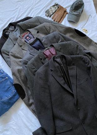 Качественный винтажный шерстяной удлиненный оверсайз пиджак в клетку2 фото
