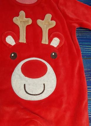 Новогодний нарядный велюровый человечек, слип, пижама новогодняя для мальчика новорожденного george3 фото