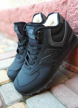 New balance 574 высокие черные нубук