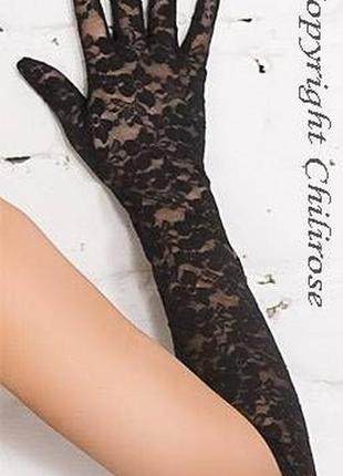 3071 gloria lace gloves chilirose чорні довгі рукавички з мережива