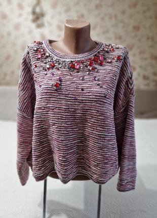 🌈🕊️🌻 женский оригинальный вязаный свитер  maje  украшенным  камнями2 фото