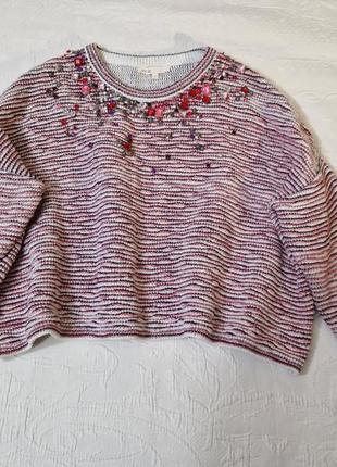 🌈🕊️🌻 женский оригинальный вязаный свитер  maje  украшенным  камнями6 фото