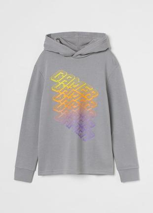 10-12/12-14/14+ р h&m новая фирменная натуральная кофта кенгуру толстовка худи для мальчика с принтом