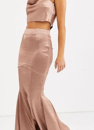 Розовая сатиновая юбка рыбий хвост rayon , турция м/38