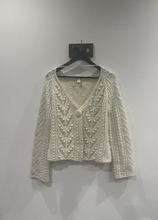 Молочний вʼязаний кардиган h&m