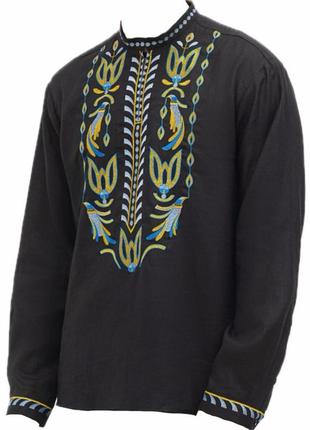 Рубашка мужская сокол черная галерея льна, 44-56рр.
