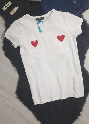 Стильная белая футболка с сердечками. футболка с принтом. белая футболка от primark3 фото