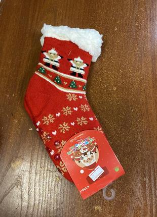 Шкарпетки новорічні новогодние з овчина на овчині  тормозами с тормосками