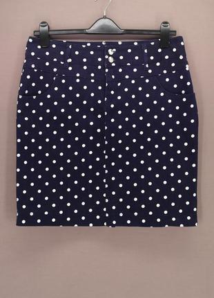 Брендовая тёмно-синяя коттоновая юбка "bpc" в горошек. размер uk16/eur44(xl).2 фото