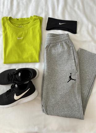Штаны nike air jordan спортивные серые флисовые джоггеры