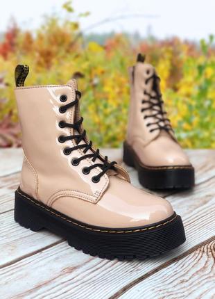 Dr. martens jadon patent beige хутро9 фото