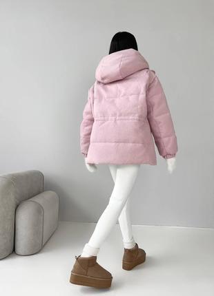 Теплая зимняя куртка с капюшоном розовая7 фото