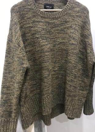 Zara негабаритный свободный меланжированый шерстяной свитер oversize zara8 фото