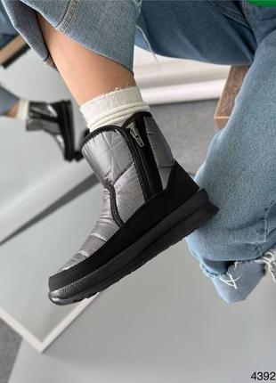 Дутики жіночі зимові чорні срібні черевики ботінки7 фото