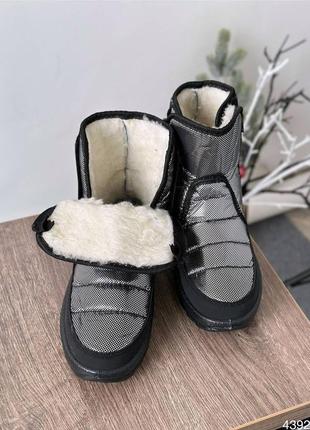 Дутики жіночі зимові чорні срібні черевики ботінки2 фото