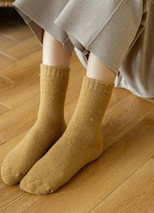 Шкарпетки зимові гірчичні 3609 дуже теплі носки на морози охра махрові з начосом всередині4 фото