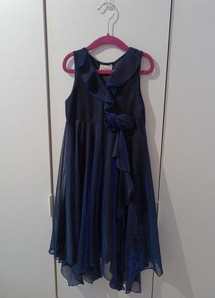 Вечернее блестящее синее платье1 фото