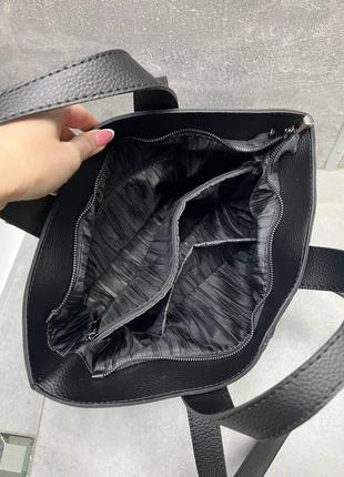 Жіноча сумка чорна з замшевими вставками10 фото