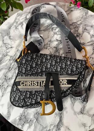 Жіноча сумка christian dior saddle silver monogram  люкс якість