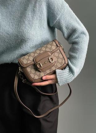 Женская сумка gucci horsebit 1955 mini bag grey/beige