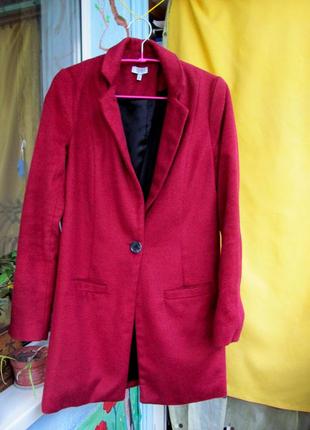 Бордовое пальто прямого кроя, xs-s2 фото