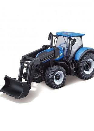 Автомодель серії farm - трактор new holland t7.315 з фронтальним навантажувачем (синій, 1:32)