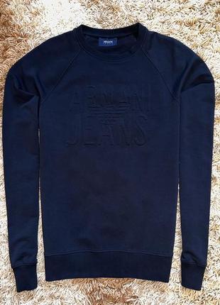 Свитшот armani jeans crew neck logo sweatshirt navy blue с крайних коллекций бренда, оригинал