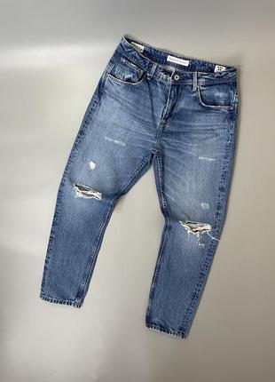 Стильные синие джинсы мом pepe jeans, пепе джинс, оригинал, голубые, светлые mom, бананы, широкие, свободные, короткие, бойфренд, с рваностями2 фото