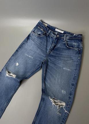 Стильные синие джинсы мом pepe jeans, пепе джинс, оригинал, голубые, светлые mom, бананы, широкие, свободные, короткие, бойфренд, с рваностями3 фото