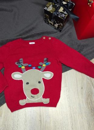 Новорічний светр з оленем, світер, світшот, джемпер новорічна кофта, олень,  мій перший новий рік, на 9-12 місяців
