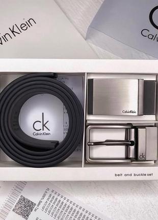 Ремінь calvin klein чорний коричневий з 2 пряжками чоловічий