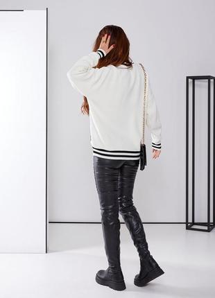 Женский теплый белый свитер в стиле шанель, вязаная кофта оверсайз, трикотаж4 фото